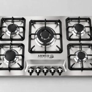 گاز صفحه‌ای توکار شیشه‌ای آرمود مدل AR20-55 با ۵ شعله ترموکوپل‌دار